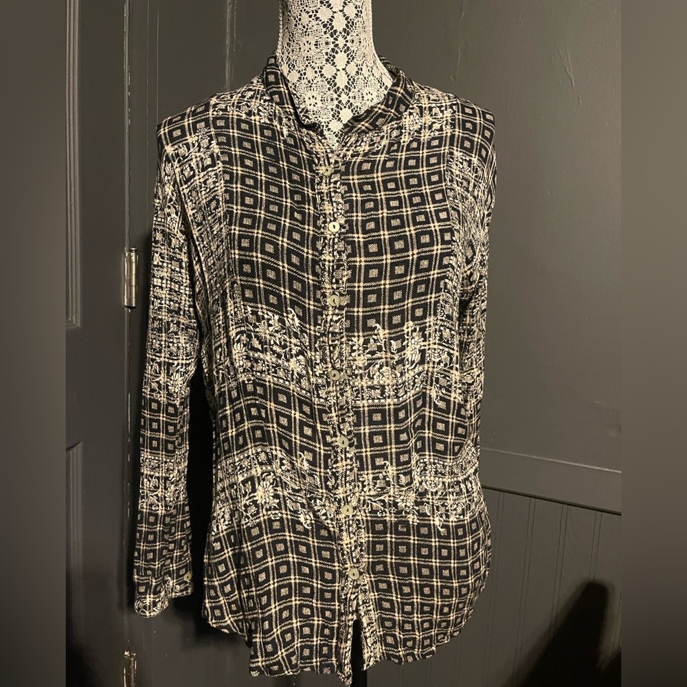 Free people Black and White Checkered Button-Up Blouse